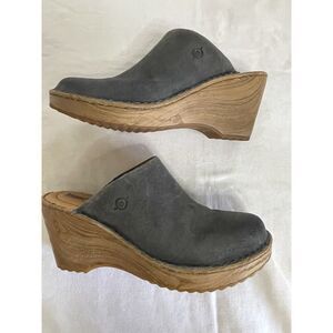 Born Natalie Wedge Womens 9 Blue Suede Clog Mule Hippie And Boho Chic